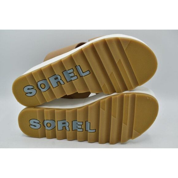 Sorel Womens Size 10.5 Cameron Flatform Wedge Beige Sea Salt Leather Sandals - Picture 6 of 12